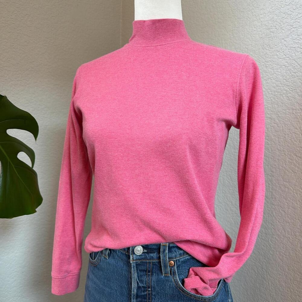 Mock Neck Top Long Sleeve Minimal Coquette Basic XS Pink